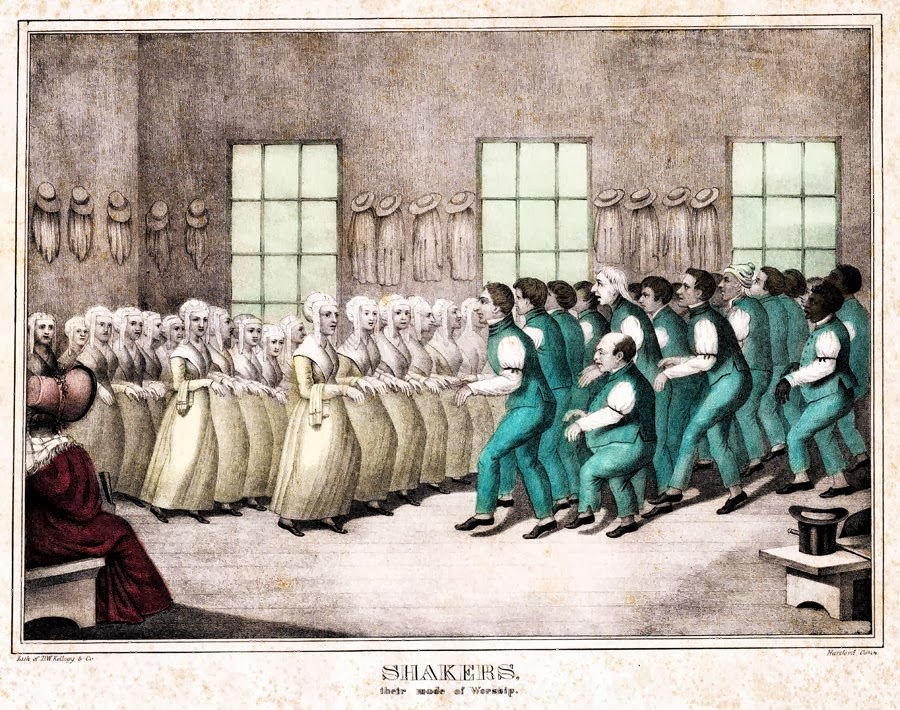 Women in the 19C United States of America Shakers dancing...